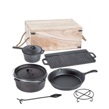 7PCS Pan & Pot Camping BBQ Cast Iron Cookware Set